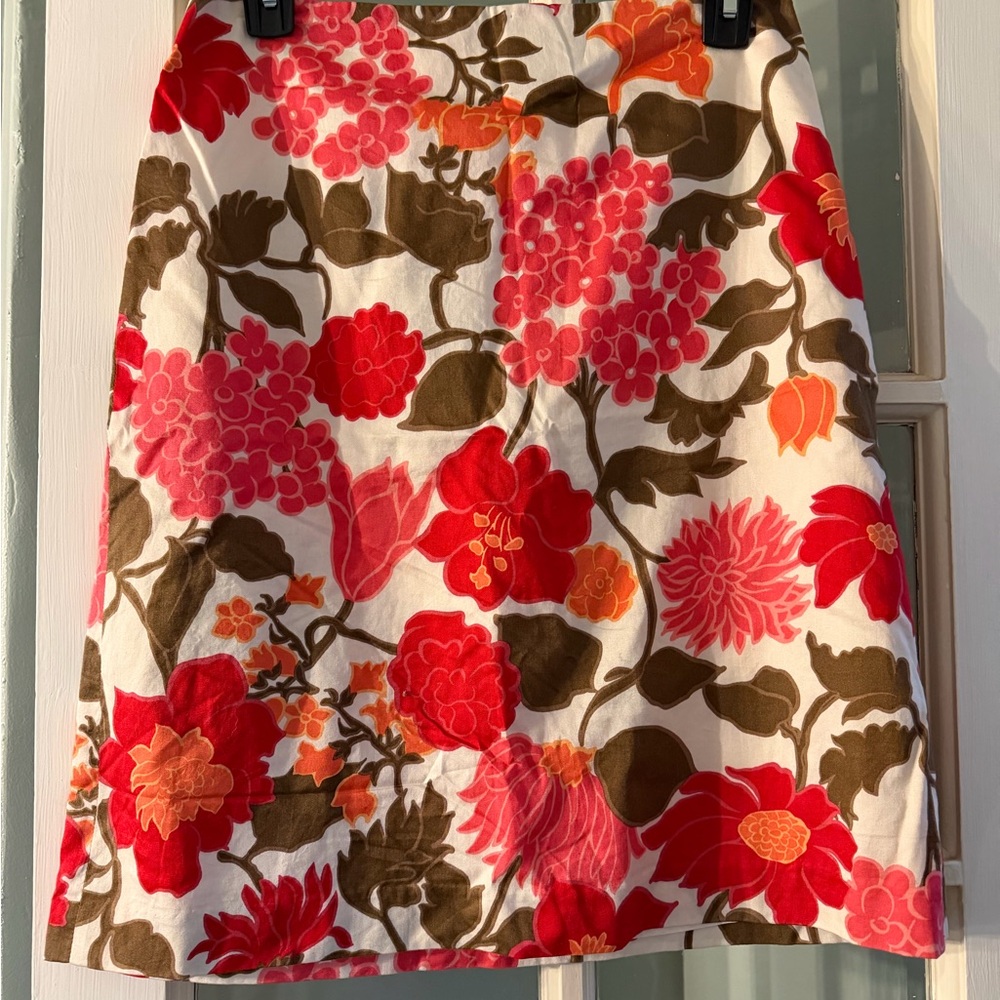 Ann Taylor Floral A-Line Skirt - Red, Pink & Brown on Cream